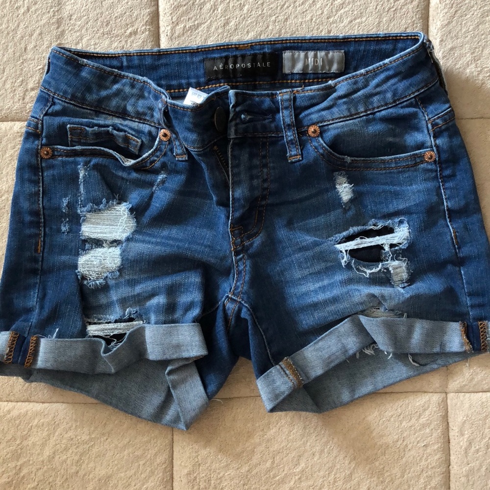 Aeropostale midi medium wash rip denim